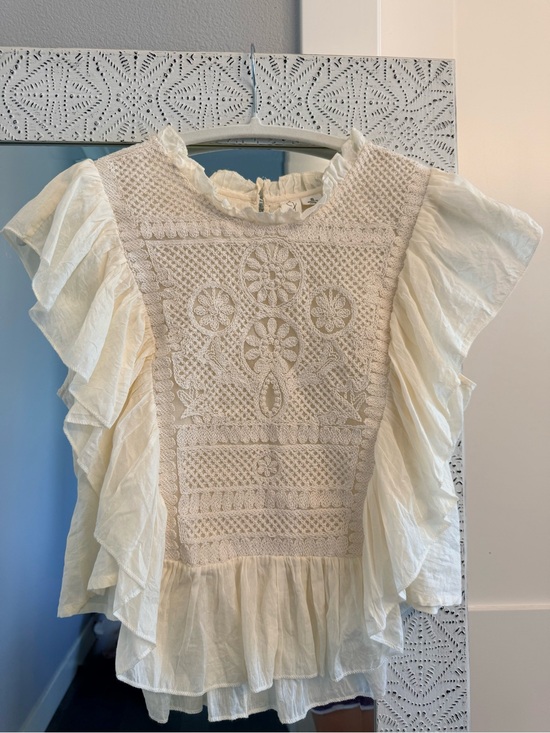 Joie Tops - Joie Cream Crochet Ruffle-Neck Blouse